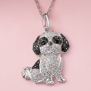 Shih Tzu Pet Lovers Dog Breed Puppy Owners Rhodium Sterling Silver CZ Necklace